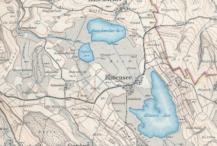 Karte von 1890. Das Gewann „Teufelsloch“ liegt genau westlich von Illmensee an der Landstraße. Karte von 1890. Das Gewann „Teufelsloch“ liegt genau westlich von Illmensee an der Landstraße.
